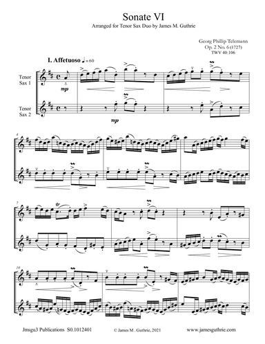 Telemann: Sonata Op. 2 No. 6 for Tenor Sax Duo