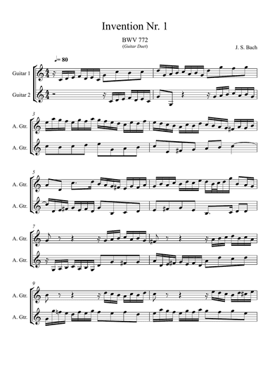 Johann Sebastian Bach - Invention No.1 (Guitar duet)