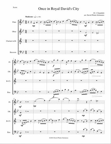 Once in royal David's city for wind quartet