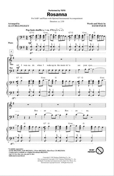 Rosanna (arr. Alan Billingsley)