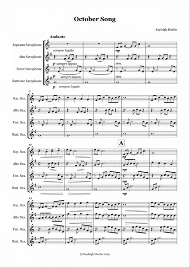 October Song - Saxophone quartet (SATB)