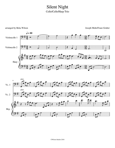 Silent Night--cello/cello/harp trio
