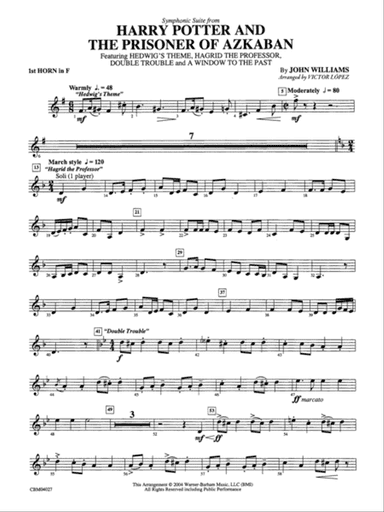 Harry Potter and the Prisoner of Azkaban, Symphonic Suite from: 1st F Horn