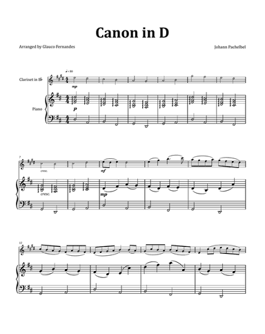 Canon by Pachelbel - Clarinet & Piano