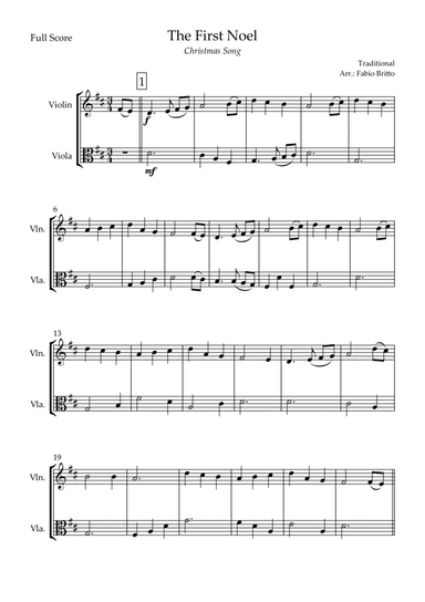 The First Noel (Christmas Song) for Violin & Viola Duo