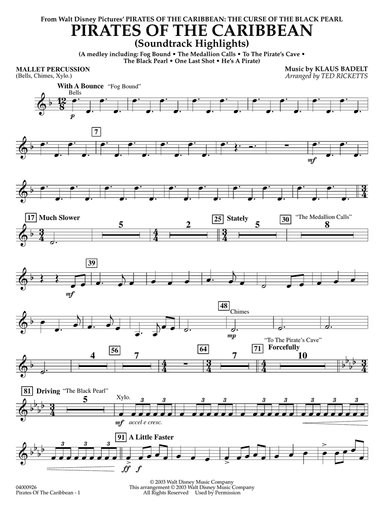 Pirates of the Caribbean (Soundtrack Highlights) (arr. Ted Ricketts) - Mallet Percussion