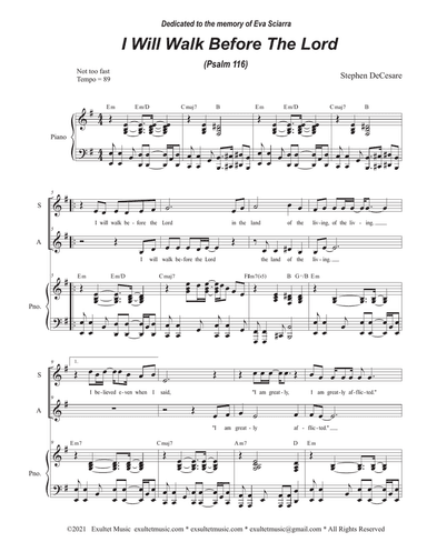 I Will Walk Before The Lord (Psalm 116) (Duet for Soprano and Alto solo)