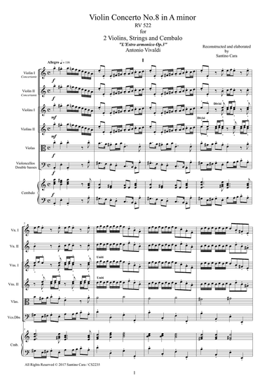 Vivaldi - Violin Concerto No.8 in A minor RV 522 Op.3 for Two Violins, Strings and Cembalo