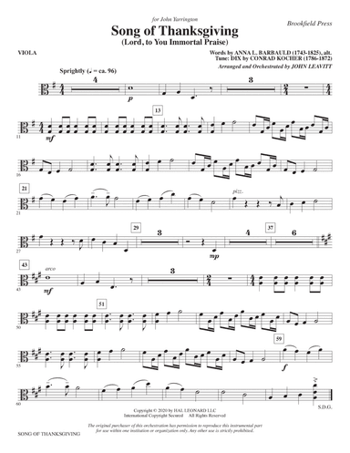 Song of Thanksgiving (Lord, to You Immortal Praise) (arr. Leavitt) - Viola