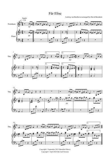 Fur Elise for Trombone in Bb and Piano