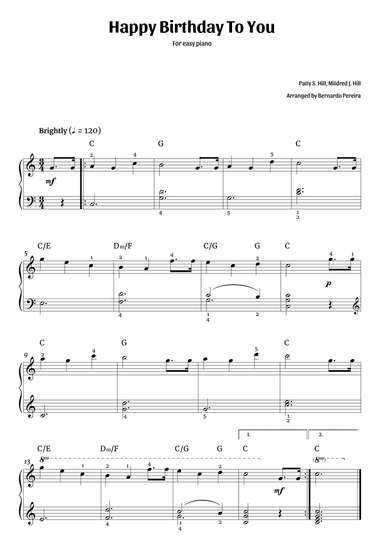 Happy Birthday To You (easy piano – C major)