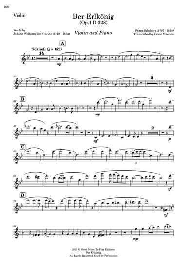 Der Erlkönig by Schubert - Violin and Piano (Individual Parts)