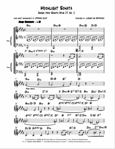 Moonlight Sonata - Adagio from Sonata Opus 27 No. 2 (Beethoven) - Lead sheet (key of Bb minor)