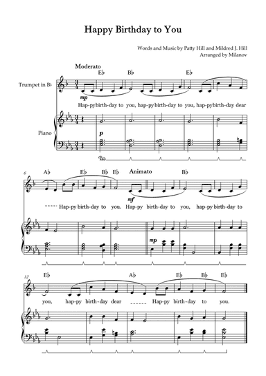 Happy Birthday to You | Trumpet in Bb | E-flat Major | Piano accompaniment | Pedal | Chords | Lyri