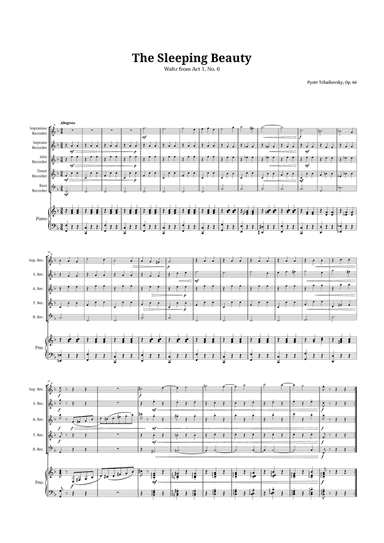 The Sleeping Beauty Waltz for Recorder Quintet and Piano