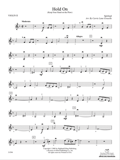 Hold On (Keep Your Hand on the Plow): 2nd Violin
