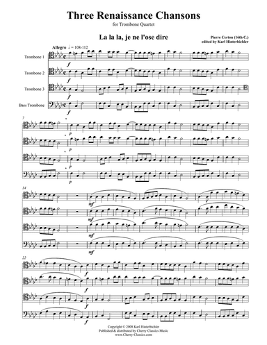 Three Renaissance Chansons for Trombone Quartet