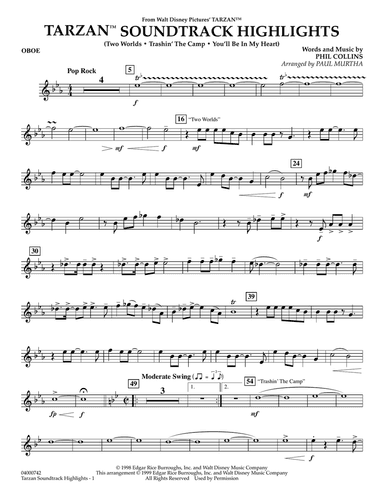 Tarzan Soundtrack Highlights (from Disney's Tarzan) (arr. Paul Murtha) - Oboe