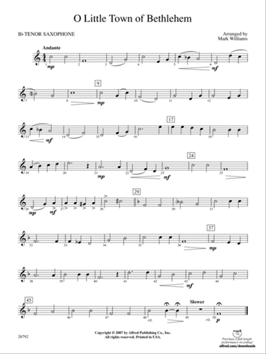 O Little Town of Bethlehem: B-flat Tenor Saxophone