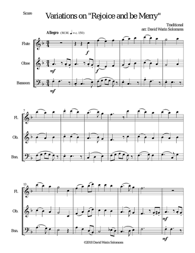 Variations on Rejoice and Be Merry (The Gallery Carol) for wind trio (flute, clarinet, bassoon)
