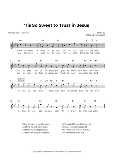 'Tis So Sweet to Trust in Jesus (Key of B-Flat Major)