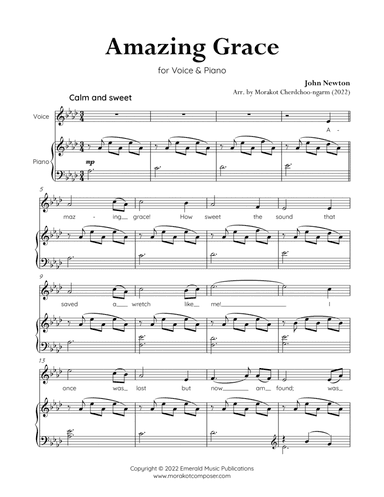 Amazing Grace for Voice & Piano (A-flat)