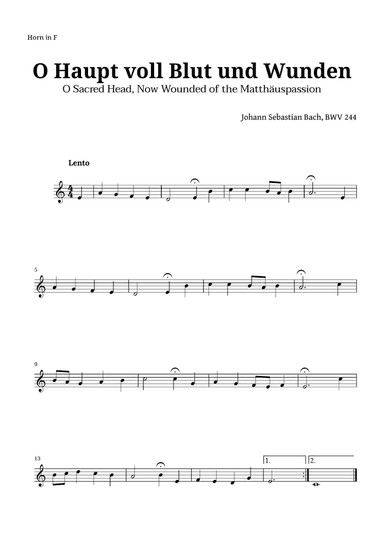 Sacred Head, Now Wounded by Bach for French Horn Solo