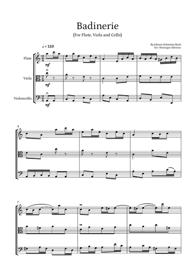 Badinerie by J. S. Bach (For Flute, Viola and Cello)