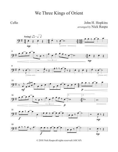 We Three Kings of Orient (String Orchestra) Cello part