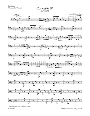 Concerto for Harpsichord and Strings No. 4 A major BWV 1055