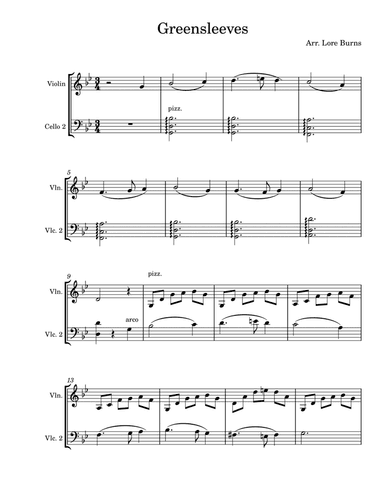 Greensleeves Violin and Cello Duet