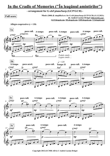 In the Cradle of Memories ("În leagănul amintirilor") - arr. for G-clef piano/harp (GCP/GCH) (from