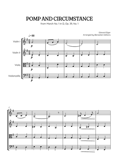 Elgar • Pomp and Circumstance | string quartet sheet music | violin • violin • viola • cello