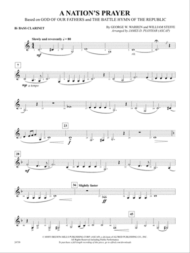 A Nation's Prayer (Based on "God of Our Fathers" and "The Battle Hymn of the Republic"): B-flat Bass Clarinet