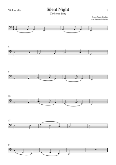 Silent Night (Christmas Song) for Cello Solo (C Major)