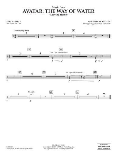 Music from Avatar: The Way Of Water (Leaving Home) (arr. Vinson) - Percussion 2