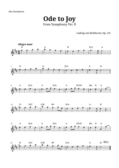 Ode to Joy by Beethoven for Alto Sax with Chords