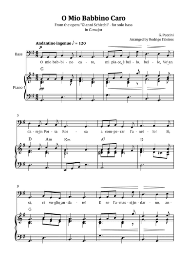 O Mio Babbino Caro - for bass (in G major)