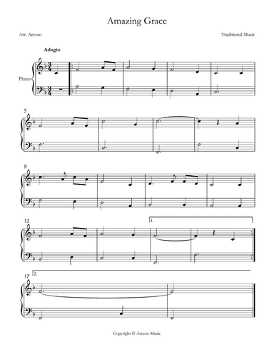 John Newton amazing grace easy piano sheet music F major