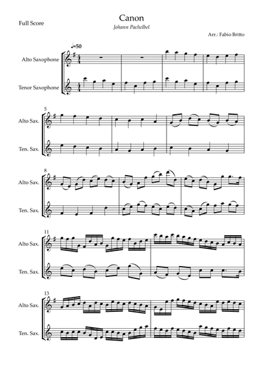 Canon - Johann Pachelbel (Wedding/Reduced Version) for Alto Saxophone & Tenor Saxophone Duo