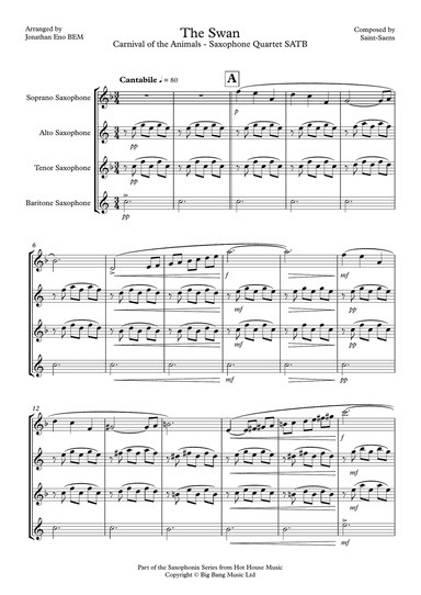 The Swan (Saint-Saens) - Saxophone Quartet SATB