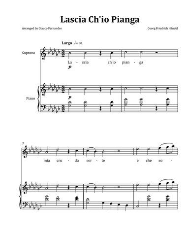 Lascia Ch'io Pianga by Händel - Soprano & Piano in G-flat Major