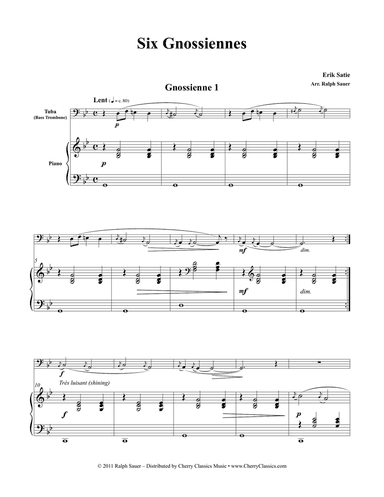 Six Gnossiennes for Tuba/Bass Trombone & Piano