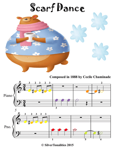 Scarf Dance Opus 37 Number 3 Beginner Piano Sheet Music with Colored Notes