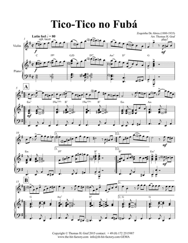 Tico-Tico no Fubá - Choro - Key: E-minor - Piano and Violin