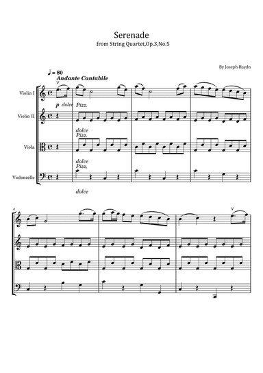 Haydn - Serenade - Op.3,No.5 - For String Quartet II. Andante cantabile Hob. III:17