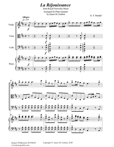 Handel: La Réjouissance from Royal Fireworks Music for Piano Quartet