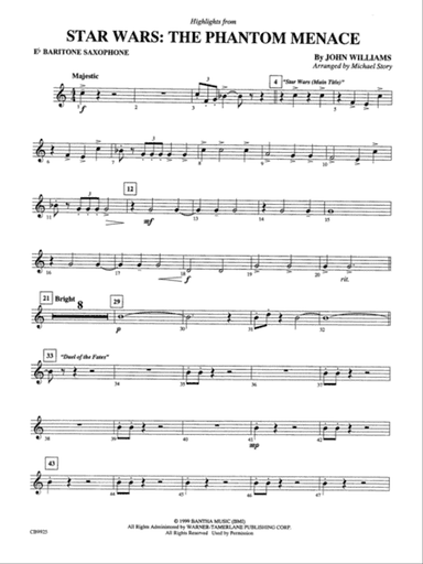 Highlights from Star Wars: Episode I The Phantom Menace: E-flat Baritone Saxophone