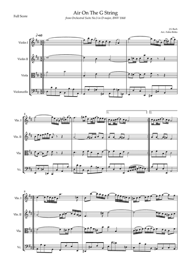 Air On The G String (J.S. Bach) for String Quartet