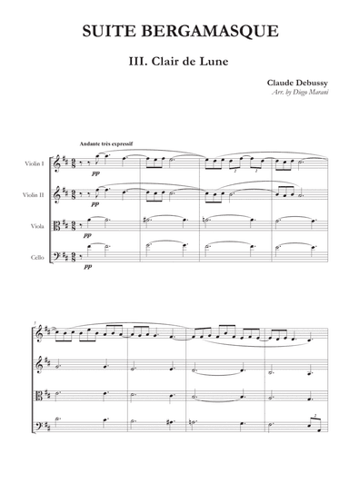 Clair de Lune from "Suite Bergamasque" for String Quartet